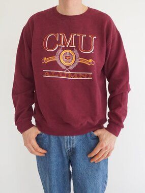 Vintage Jerzees Burgundy CMU Central Michigan University Alumni Crest Sweater M